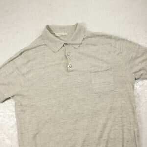 Suitsupply Shirt Mens Large Gray Beige Linen Cotton Polo Lightweight Breathable